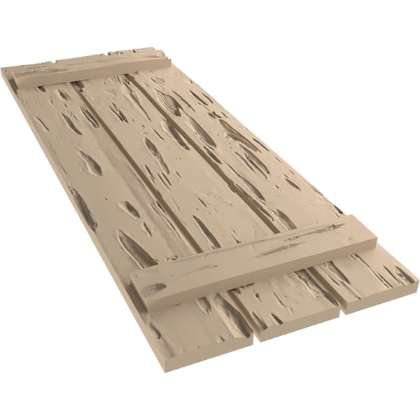 Ekena Millwork Rustic Three Board Spaced Board-n-Batten Pecky Cypress Faux Wood Shutters, 17 1/2"W x 26"H - SHUBSS17X26PCPR