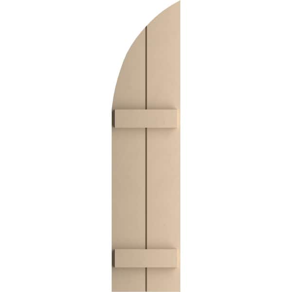 Ekena Millwork Smooth 2 Board Joined Board-n-Batten w/Quarter Round Arch Top Faux Wood Shutters, 11W x 66H, PR - SHUBJQ11X66SMPR