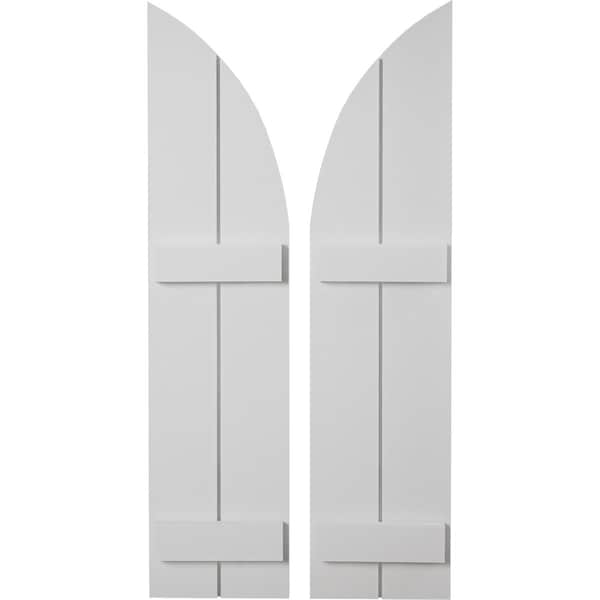 Ekena Millwork Smooth 2 Board Joined Board-n-Batten w/Quarter Round Arch Top Faux Wood Shutters, 11W x 66H, PR - SHUBJQ11X66SMPR