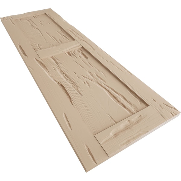 Ekena Millwork Rustic Two Equal Panel Flat Panel Pecky Cypress Faux Wood Shutters, 12"W x 52"H - SHUFP12X52PCPR