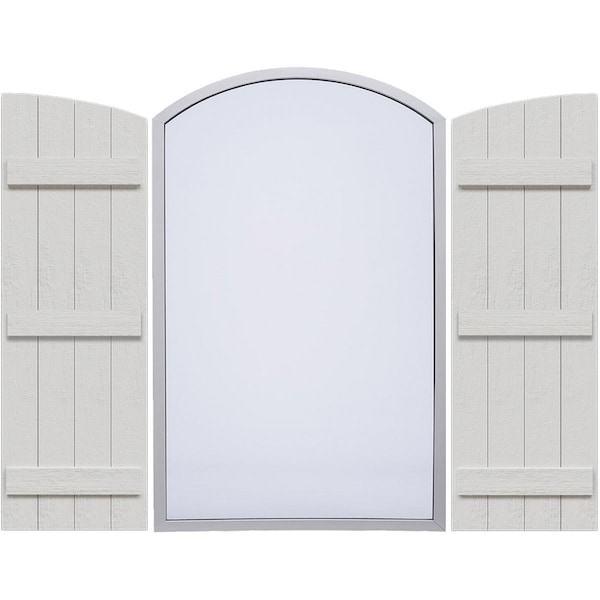 Ekena Millwork Rustic 4 Board Joined Board-n-Batten Faux Wood Shutters w/Elliptical Arch Top, 21 1/2W x 94H, PR - FBJ06E21X094RUF