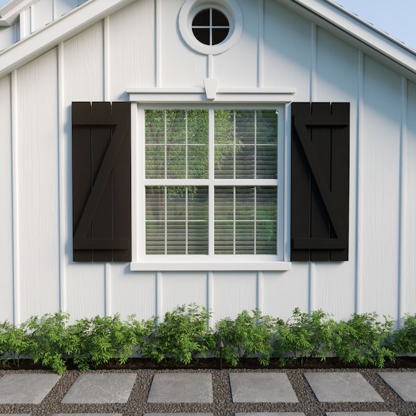 Ekena Millwork Rustic Three Board Spaced Board-n-Batten Rough Cedar Faux Wood Shutters w/Z-Board, 17 1/2W x 60H, PR - SHUBSZ17X60RCPR