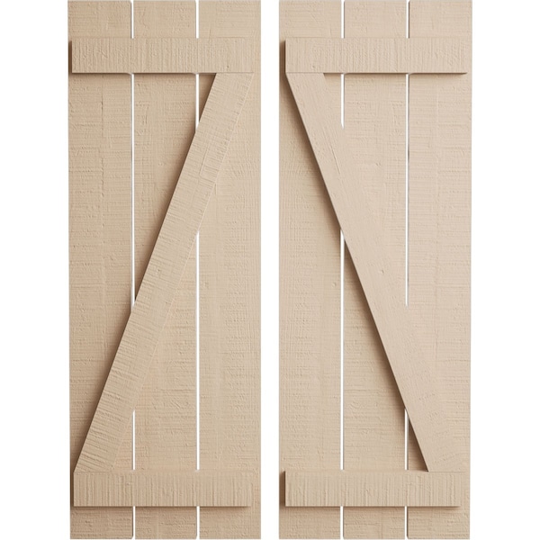 Ekena Millwork Rustic Three Board Spaced Board-n-Batten Rough Cedar Faux Wood Shutters w/Z-Board, 17 1/2W x 60H, PR - SHUBSZ17X60RCPR