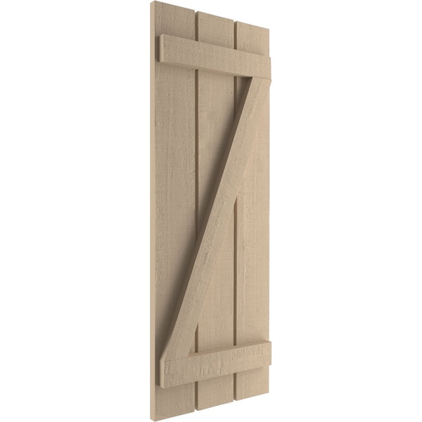 Ekena Millwork Rustic Three Board Spaced Board-n-Batten Rough Cedar Faux Wood Shutters w/Z-Board, 17 1/2W x 60H, PR - SHUBSZ17X60RCPR