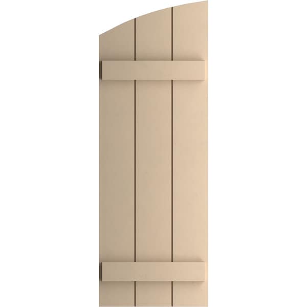 Ekena Millwork Smooth 3 Board Joined Board-n-Batten w/Elliptical Top Faux Wood Shutters, 16 1/2W x 54H, PR - SHUBJL16X54SMPR