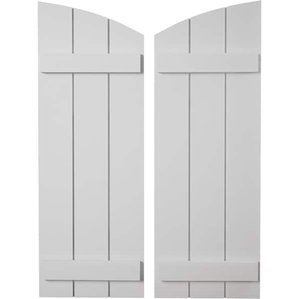 Ekena Millwork Smooth 3 Board Joined Board-n-Batten w/Elliptical Top Faux Wood Shutters, 16 1/2W x 54H, PR - SHUBJL16X54SMPR