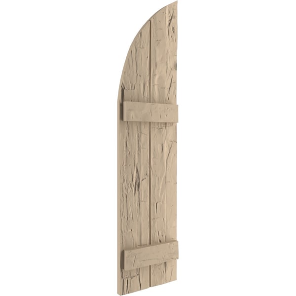 Ekena Millwork Hand Hewn 2 Board Joined Board-n-Batten w/Quarter Round Arch Top Faux Wood Shutters, 11W x 52H, PR - SHUBJQ11X52HHPR