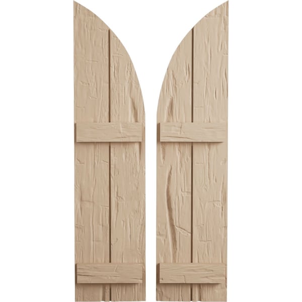 Ekena Millwork Hand Hewn 2 Board Joined Board-n-Batten w/Quarter Round Arch Top Faux Wood Shutters, 11W x 52H, PR - SHUBJQ11X52HHPR