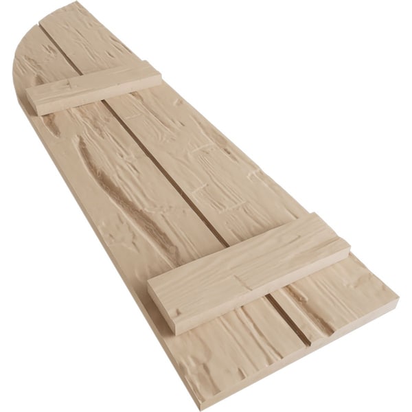 Ekena Millwork Hand Hewn 2 Board Joined Board-n-Batten w/Quarter Round Arch Top Faux Wood Shutters, 11W x 52H, PR - SHUBJQ11X52HHPR
