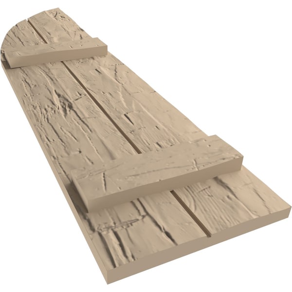 Ekena Millwork Hand Hewn 2 Board Joined Board-n-Batten w/Quarter Round Arch Top Faux Wood Shutters, 11W x 52H, PR - SHUBJQ11X52HHPR