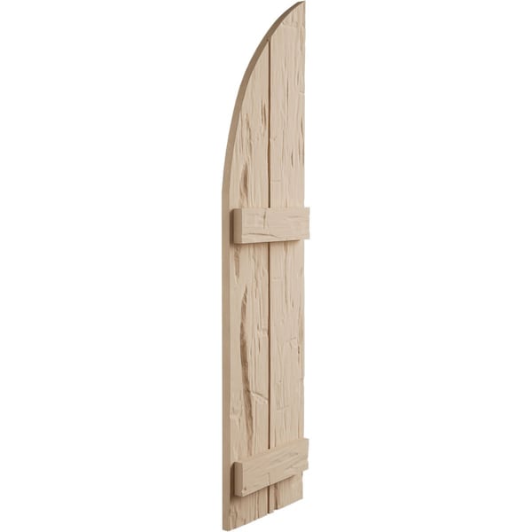 Ekena Millwork Hand Hewn 2 Board Joined Board-n-Batten w/Quarter Round Arch Top Faux Wood Shutters, 11W x 52H, PR - SHUBJQ11X52HHPR