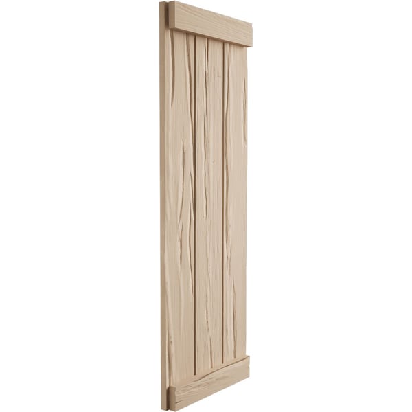 Ekena Millwork Rustic Three Board Joined Board-n-Batten Riverwood Faux Wood Shutters w/End Batten, 16 1/2"W x 68"H - SHUBJE16X68RWPR