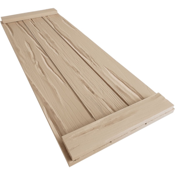 Ekena Millwork Rustic Three Board Joined Board-n-Batten Riverwood Faux Wood Shutters w/End Batten, 16 1/2"W x 68"H - SHUBJE16X68RWPR