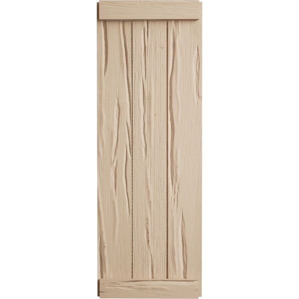 Ekena Millwork Rustic Three Board Joined Board-n-Batten Riverwood Faux Wood Shutters w/End Batten, 16 1/2"W x 68"H - SHUBJE16X68RWPR