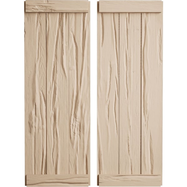 Ekena Millwork Rustic Three Board Joined Board-n-Batten Riverwood Faux Wood Shutters w/End Batten, 16 1/2"W x 68"H - SHUBJE16X68RWPR