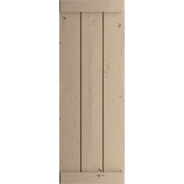 Ekena Millwork Rustic Three Board Joined Board-n-Batten Knotty Pine Faux Wood Shutters w/End Batten, 16 1/2"Wx24"H - SHUBJE16X24KPPR