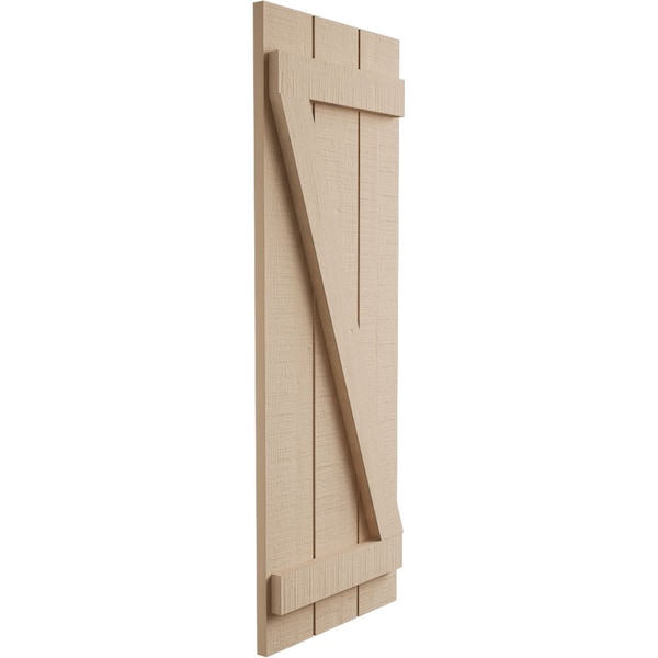 Ekena Millwork Rustic Three Board Joined Board-n-Batten Rough Cedar Faux Wood Shutters w/Z-Board, 16 1/2W x 46H, PR - SHUBJZ16X46RCPR