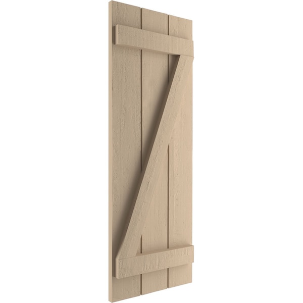 Ekena Millwork Rustic Three Board Joined Board-n-Batten Rough Cedar Faux Wood Shutters w/Z-Board, 16 1/2W x 46H, PR - SHUBJZ16X46RCPR