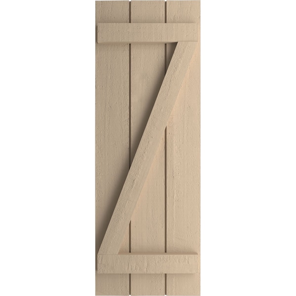 Ekena Millwork Rustic Three Board Joined Board-n-Batten Rough Cedar Faux Wood Shutters w/Z-Board, 16 1/2W x 46H, PR - SHUBJZ16X46RCPR