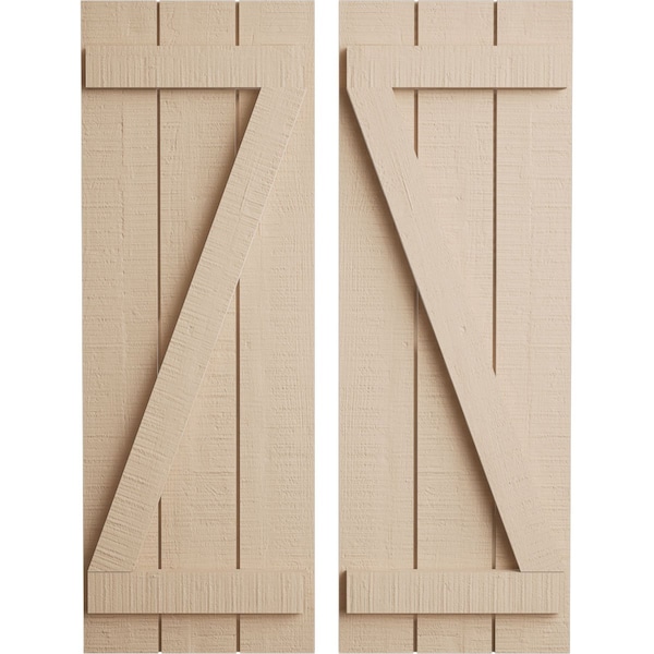 Ekena Millwork Rustic Three Board Joined Board-n-Batten Rough Cedar Faux Wood Shutters w/Z-Board, 16 1/2W x 46H, PR - SHUBJZ16X46RCPR
