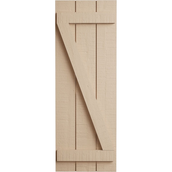 Ekena Millwork Rustic Three Board Joined Board-n-Batten Rough Cedar Faux Wood Shutters w/Z-Board, 16 1/2W x 46H, PR - SHUBJZ16X46RCPR