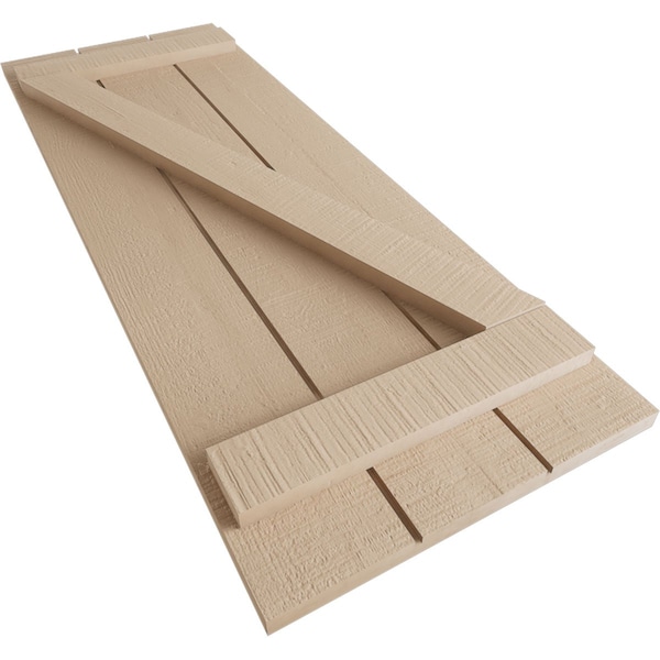 Ekena Millwork Rustic Three Board Joined Board-n-Batten Rough Cedar Faux Wood Shutters w/Z-Board, 16 1/2W x 46H, PR - SHUBJZ16X46RCPR