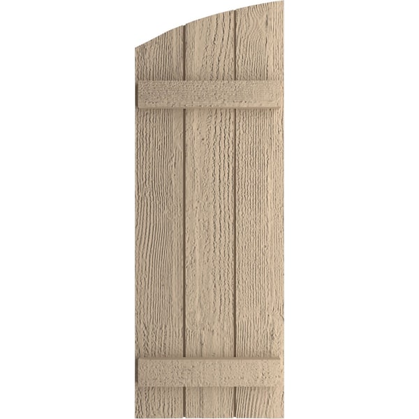 Ekena Millwork Rough Sawn 3 Board Joined Board-n-Batten w/Elliptical Top Faux Wood Shutters, 16 1/2W x 26H, PR - SHUBJL16X26RSPR