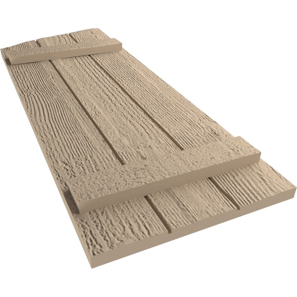 Ekena Millwork Rough Sawn 3 Board Joined Board-n-Batten w/Elliptical Top Faux Wood Shutters, 16 1/2W x 26H, PR - SHUBJL16X26RSPR