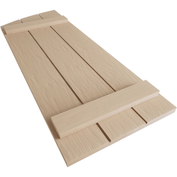 Ekena Millwork Rough Sawn 3 Board Joined Board-n-Batten w/Elliptical Top Faux Wood Shutters, 16 1/2W x 26H, PR - SHUBJL16X26RSPR