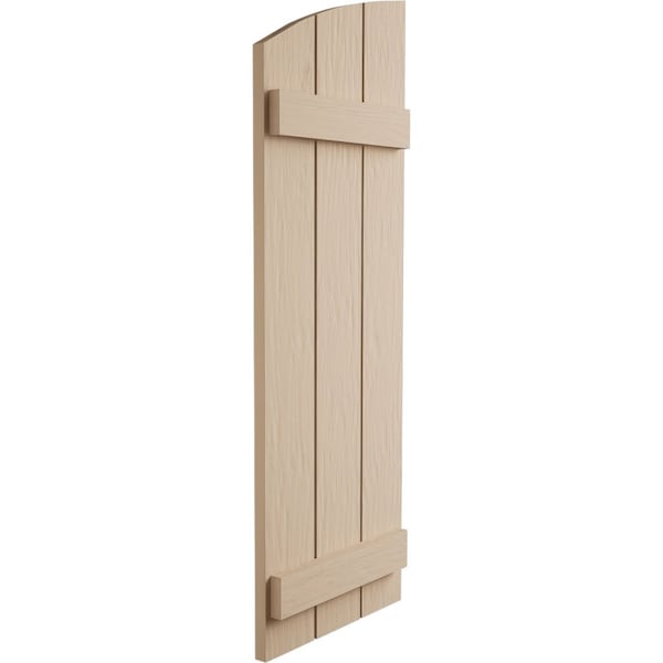 Ekena Millwork Rough Sawn 3 Board Joined Board-n-Batten w/Elliptical Top Faux Wood Shutters, 16 1/2W x 26H, PR - SHUBJL16X26RSPR