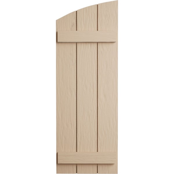 Ekena Millwork Rough Sawn 3 Board Joined Board-n-Batten w/Elliptical Top Faux Wood Shutters, 16 1/2W x 26H, PR - SHUBJL16X26RSPR