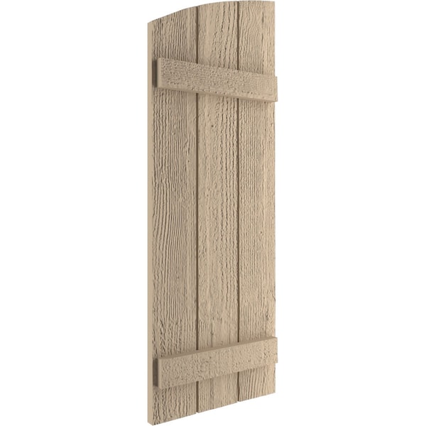 Ekena Millwork Rough Sawn 3 Board Joined Board-n-Batten w/Elliptical Top Faux Wood Shutters, 16 1/2W x 26H, PR - SHUBJL16X26RSPR