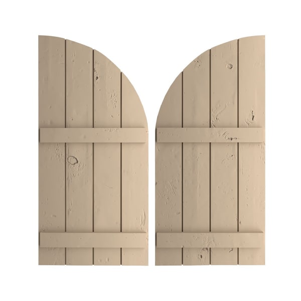 Ekena Millwork Knotty Pine 4 Board Joined Board-n-Batten w/Quarter Round Arch Top Faux Wood Shutters, 22W x 64H, PR - SHUBJQ22X64KPPR