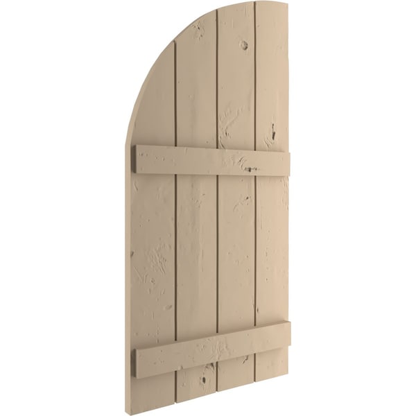 Ekena Millwork Knotty Pine 4 Board Joined Board-n-Batten w/Quarter Round Arch Top Faux Wood Shutters, 22W x 64H, PR - SHUBJQ22X64KPPR