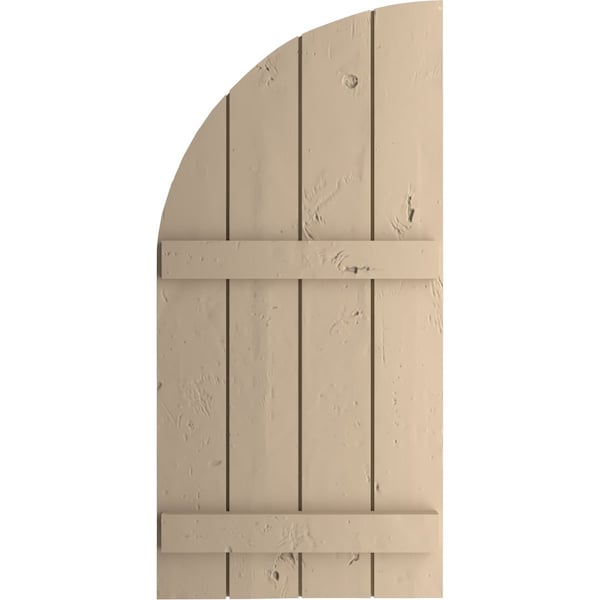 Ekena Millwork Knotty Pine 4 Board Joined Board-n-Batten w/Quarter Round Arch Top Faux Wood Shutters, 22W x 64H, PR - SHUBJQ22X64KPPR