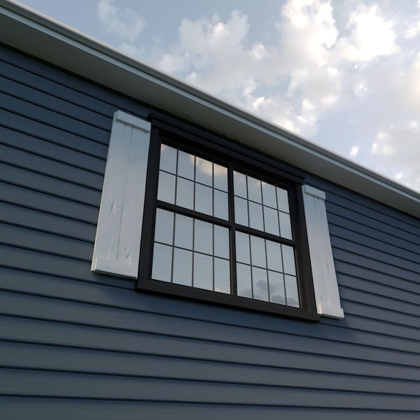 Ekena Millwork Rustic Two Board Joined Board-n-Batten Hand Hewn Faux Wood Shutters w/End Batten, 11W x 88H, PR - SHUBJE11X88HHPR