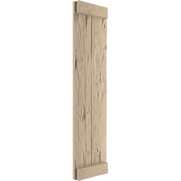 Ekena Millwork Rustic Two Board Joined Board-n-Batten Hand Hewn Faux Wood Shutters w/End Batten, 11W x 88H, PR - SHUBJE11X88HHPR
