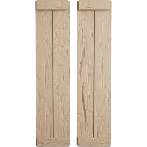 Ekena Millwork Rustic Two Board Joined Board-n-Batten Hand Hewn Faux Wood Shutters w/End Batten, 11W x 88H, PR - SHUBJE11X88HHPR