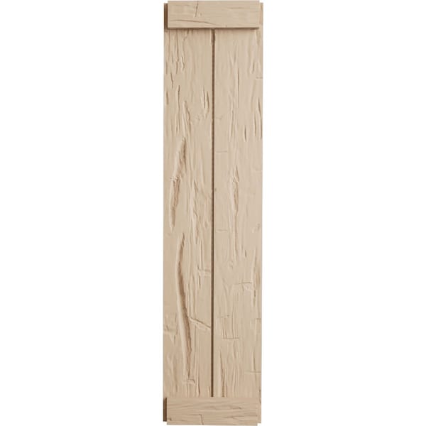 Ekena Millwork Rustic Two Board Joined Board-n-Batten Hand Hewn Faux Wood Shutters w/End Batten, 11W x 88H, PR - SHUBJE11X88HHPR