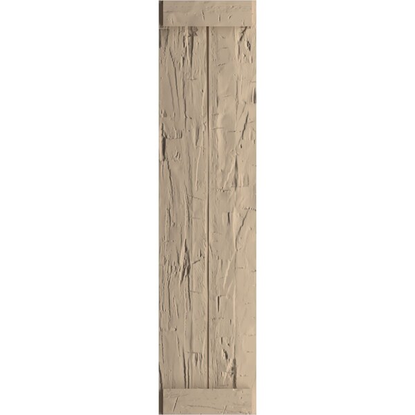Ekena Millwork Rustic Two Board Joined Board-n-Batten Hand Hewn Faux Wood Shutters w/End Batten, 11W x 88H, PR - SHUBJE11X88HHPR