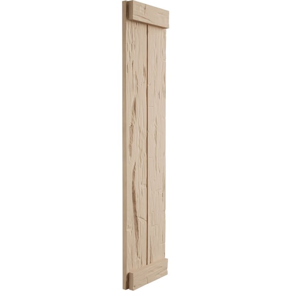 Ekena Millwork Rustic Two Board Joined Board-n-Batten Hand Hewn Faux Wood Shutters w/End Batten, 11W x 88H, PR - SHUBJE11X88HHPR