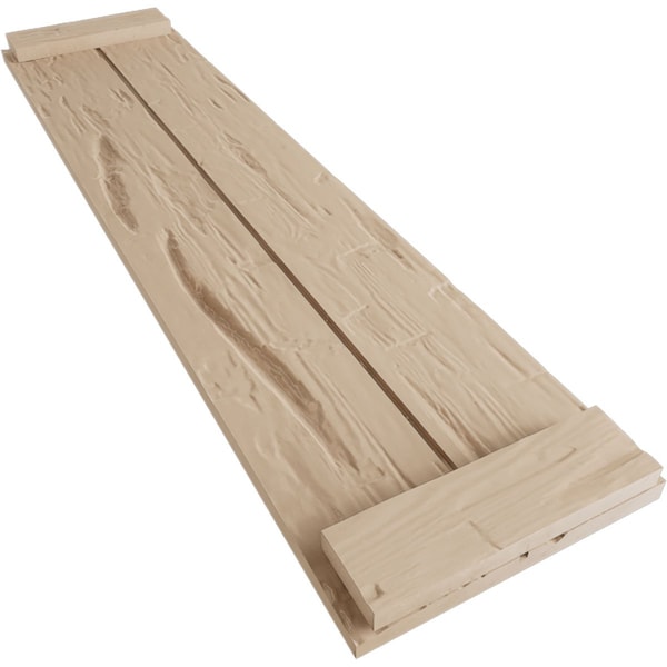 Ekena Millwork Rustic Two Board Joined Board-n-Batten Hand Hewn Faux Wood Shutters w/End Batten, 11W x 88H, PR - SHUBJE11X88HHPR