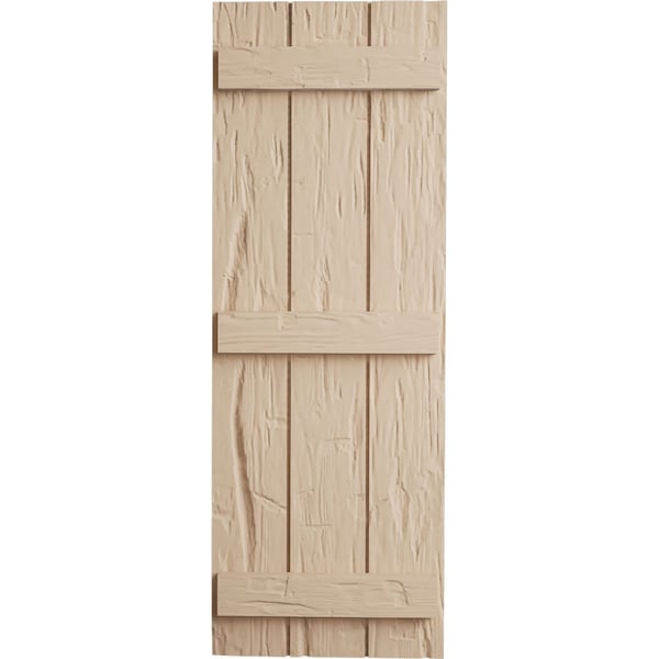 Ekena Millwork Rustic Three Board Joined Board-n-Batten Hand Hewn Faux Wood Shutters, 16 1/2W x 76H, PR - SHUBJS16X76HHPR