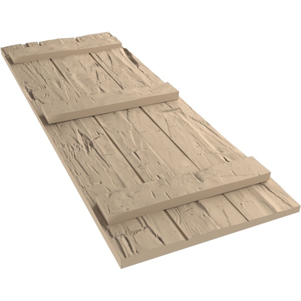 Ekena Millwork Rustic Three Board Joined Board-n-Batten Hand Hewn Faux Wood Shutters, 16 1/2W x 76H, PR - SHUBJS16X76HHPR