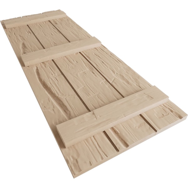 Ekena Millwork Rustic Three Board Joined Board-n-Batten Hand Hewn Faux Wood Shutters, 16 1/2W x 76H, PR - SHUBJS16X76HHPR