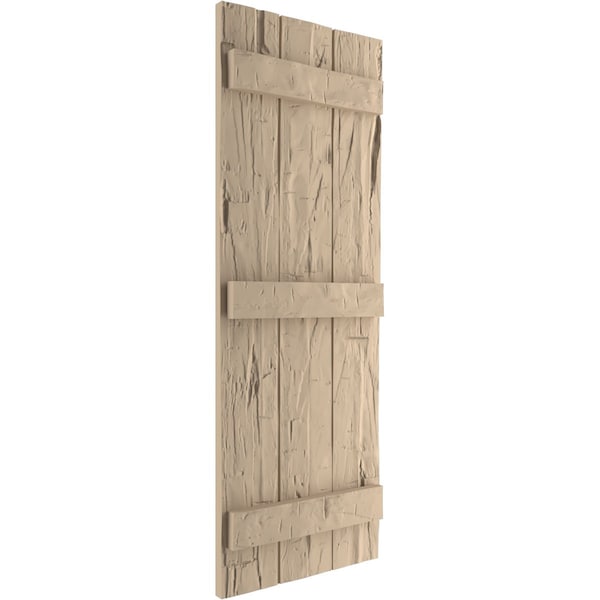 Ekena Millwork Rustic Three Board Joined Board-n-Batten Hand Hewn Faux Wood Shutters, 16 1/2W x 76H, PR - SHUBJS16X76HHPR