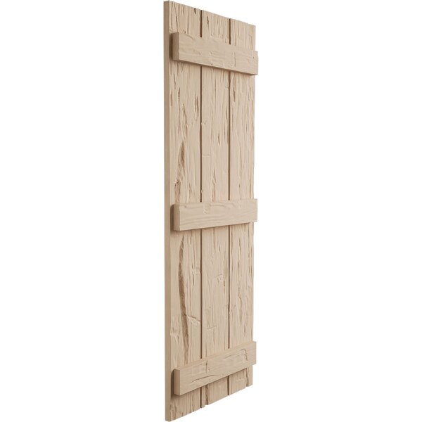 Ekena Millwork Rustic Three Board Joined Board-n-Batten Hand Hewn Faux Wood Shutters, 16 1/2W x 76H, PR - SHUBJS16X76HHPR