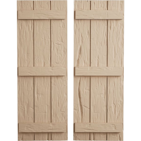 Ekena Millwork Rustic Three Board Joined Board-n-Batten Hand Hewn Faux Wood Shutters, 16 1/2W x 76H, PR - SHUBJS16X76HHPR