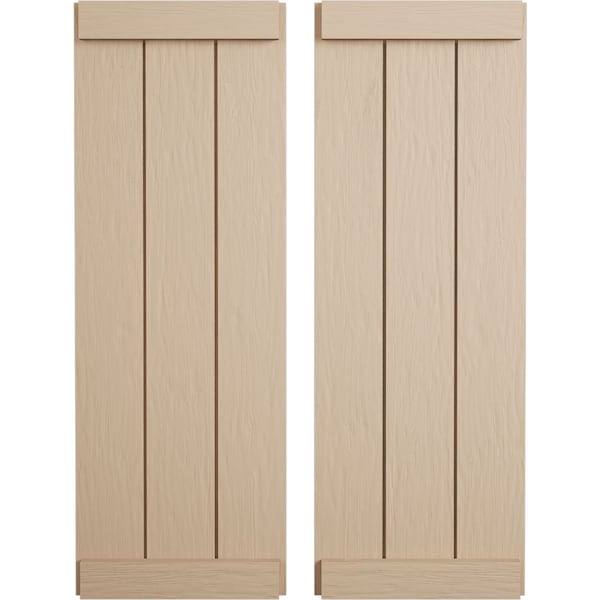 Ekena Millwork Rustic Three Board Joined Board-n-Batten Rough Sawn Faux Wood Shutters w/End Batten, 16 1/2"W x 52"H - SHUBJE16X52RSPR