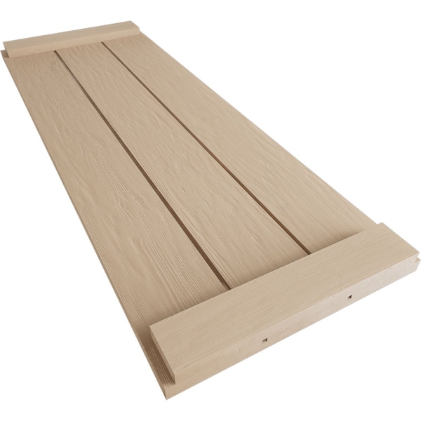 Ekena Millwork Rustic Three Board Joined Board-n-Batten Rough Sawn Faux Wood Shutters w/End Batten, 16 1/2"W x 52"H - SHUBJE16X52RSPR
